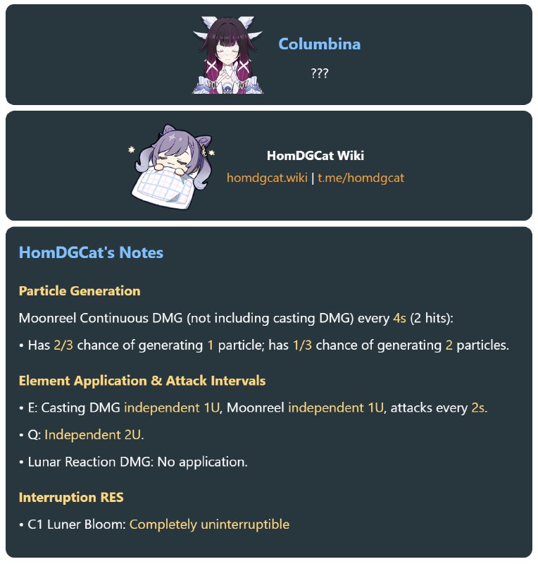 「原 6.3v1」😘 少女产球附着抗打断#妮可少女 #原神homdgcat.wiki/gi/char/Columbina「GI 6.3v1」😘 Columbina Particle Generation, Interruption RES, Element Application#HomDGCat #GIhomdgcat.wiki/gi/char/Columbina