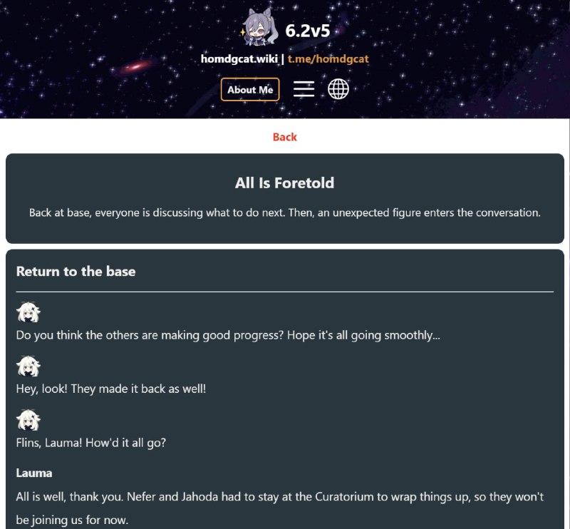 「原」😘 玉衡杯新功能：原神全剧情记录• 包含全游戏所有魔神任务、传说任务、部族记闻、大型世界任务、活动任务• 包含每个章节的角色台词数统计和全部对话#妮可少女 #原神homdgcat.wiki/gi/quests「GI」😘 HomDGCat Wiki new feature: Quest Logs• Includes all Archon Quests, Story Quests, Tribal Quests, Large World Quests and Event Quests• Includes character line count and all dialogues for every chapter#HomDGCat #GIhomdgcat.wiki/gi/quests