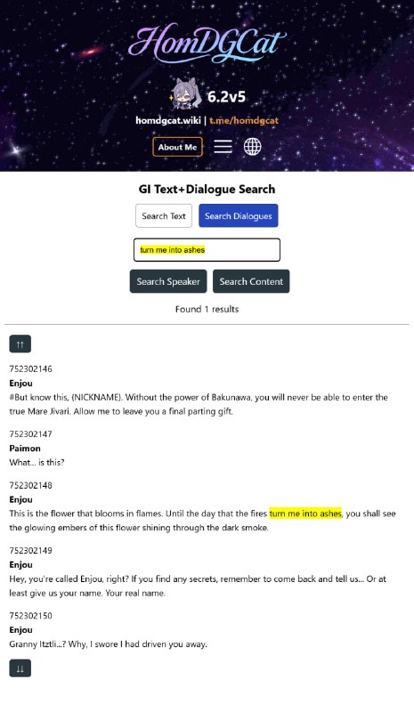「原」😘 玉衡杯新功能：对话搜索• 包含全游戏所有剧情内的对话，且可以直接查询上一句/下一句#妮可少女 #原神homdgcat.wiki/gi/dialoguehomdgcat.wiki/gi/search「GI」😘 HomDGCat Wiki new feature: Dialogue Search• Includes all dialogues from every quest in the game. Press the arrows to view the previous/next sentence.#HomDGCat #GIhomdgcat.wiki/gi/dialoguehomdgcat.wiki/gi/search