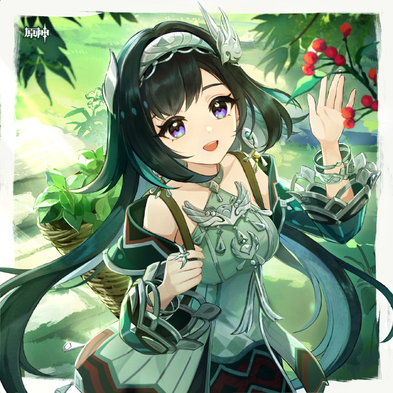 蓝砚生日快乐丨现在时间还早，我带你进山去摘点果子吧！多亏你来帮忙，这么大的背篓转眼就装满了！要是靠我一个人，怕是得忙到日头西斜啦