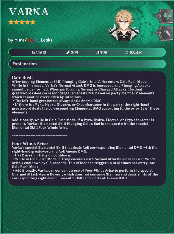 ［GI 6.4Beta］Varka skill kits（EN）Thanks X1 for the info！pics made by t.me/hiragara_leaks［GI 6.4Beta］Varka skill kits（EN）Thanks X1 for the info！pics made by t.me/hiragara_leaks