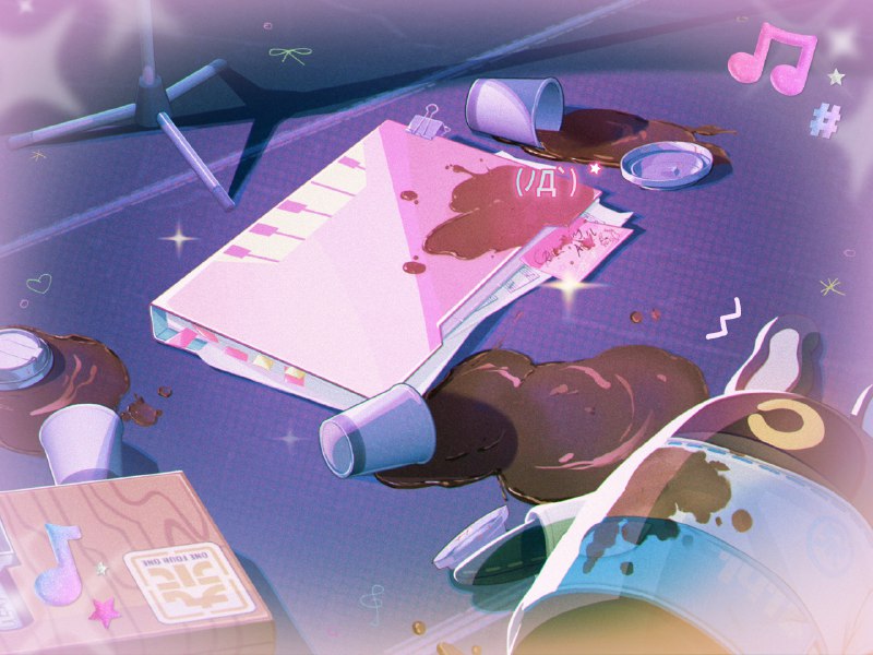 ［ZZZ AOD］第一天在404 Live后台帮忙，老师让我帮忙搬一下器材...结果撞上了来送外卖的邦布！咖啡全洒在乐谱上了(；ω；)