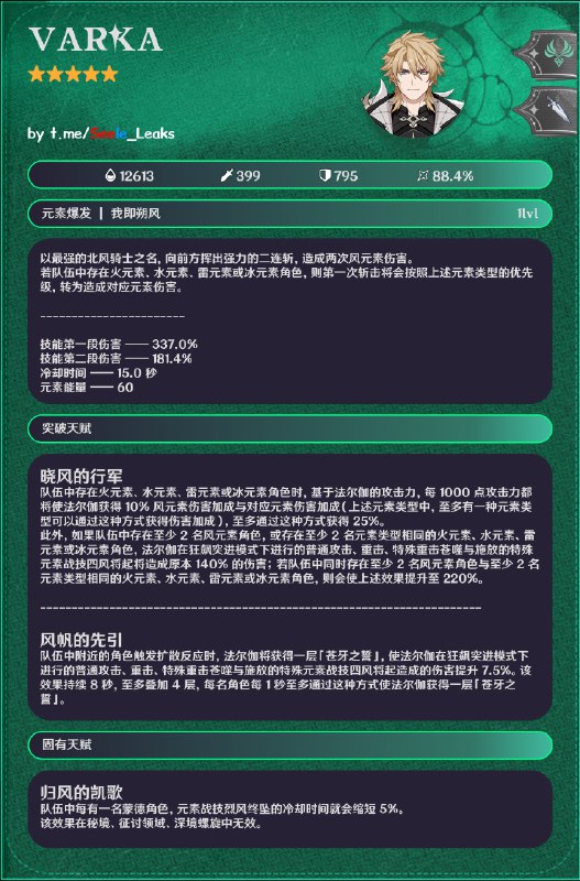 ［GI 6.4Beta］法尔伽技能组（CN）感谢X1提供的信息！图片由 t.me/hiragara_leaks 制作